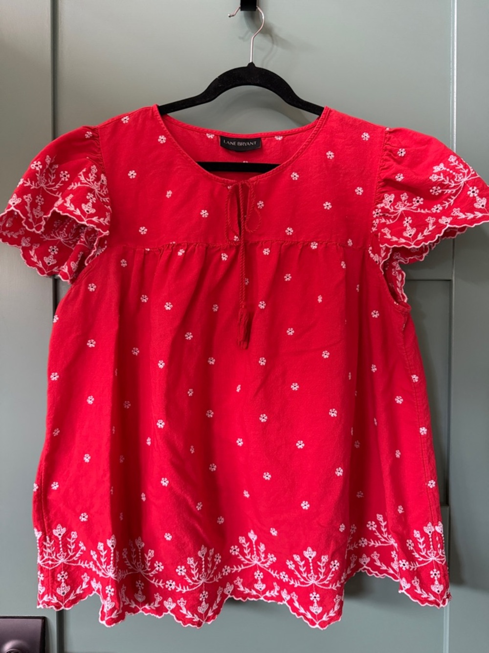 Lane Bryant Red Floral Embroidered Blouse